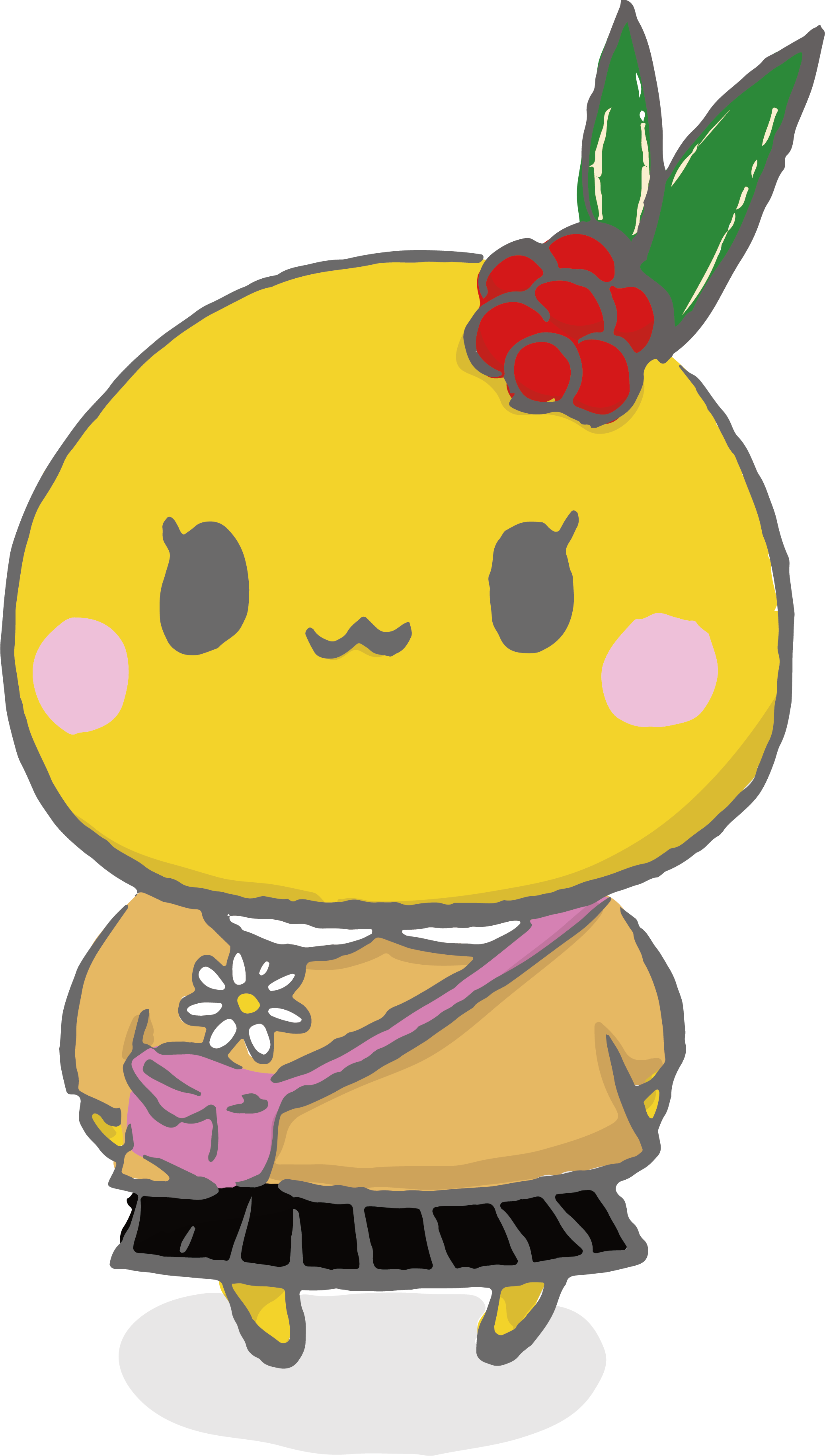 柚子の顔で園児の服を着た女の子のキャラクターのイラスト