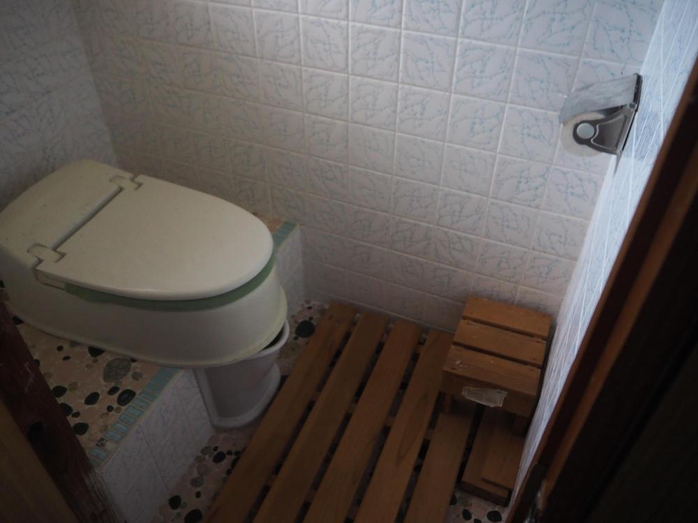 和式ぼっとん便所に洋式カバーを置いただけのトイレの写真